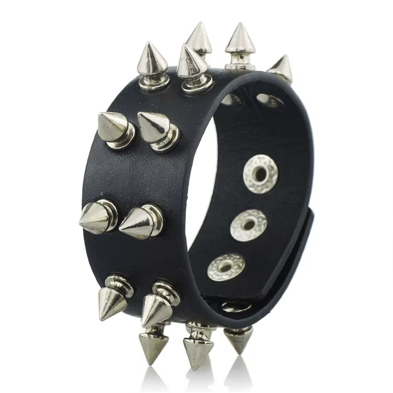 PU Leather 2 Rows Short Metal Spiked Bracelet