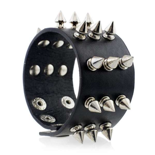 PU Leather 3 Rows Short Metal Spike Bracelet