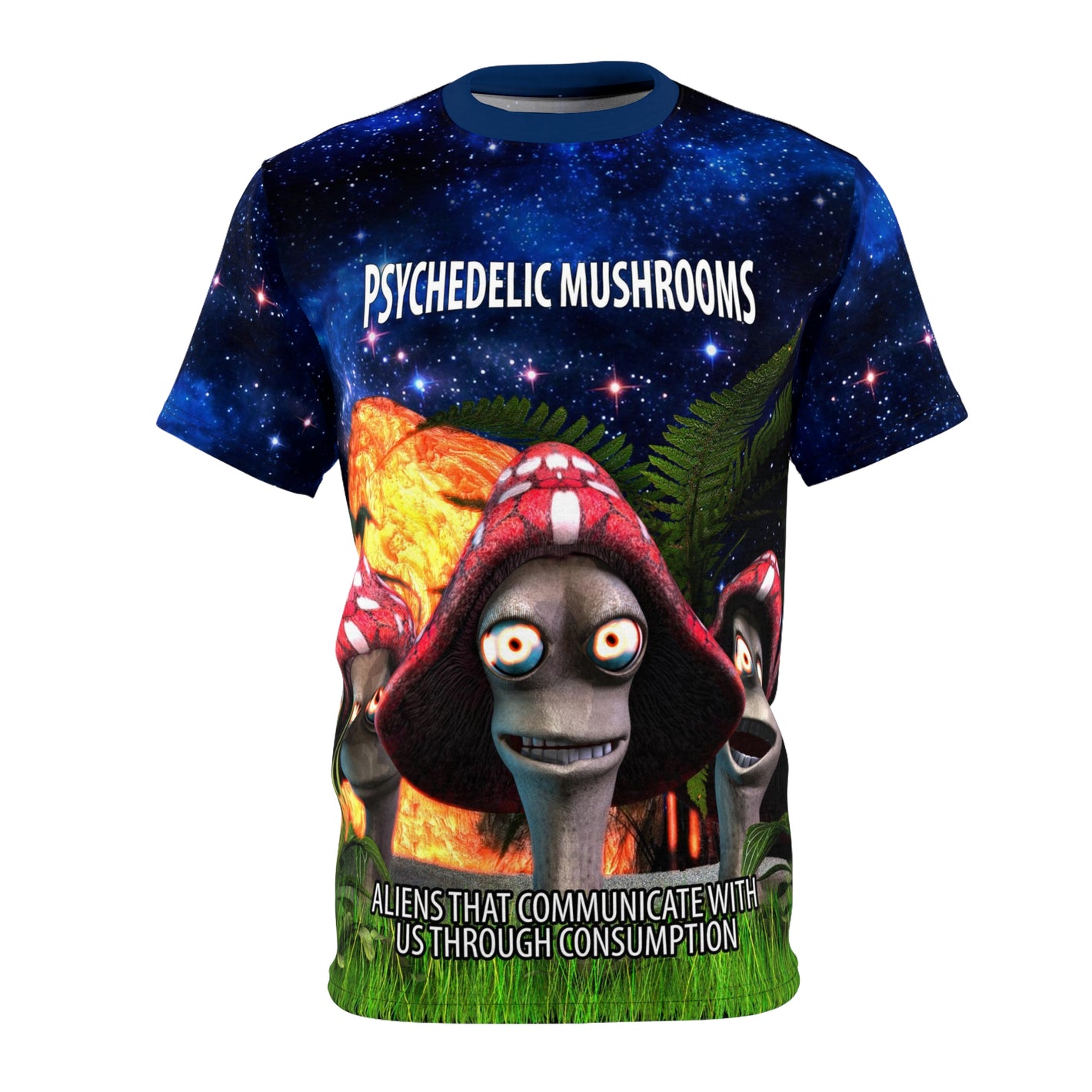 Psychedelic Mushroom Are Aliens AOP Cut & Sew Tee