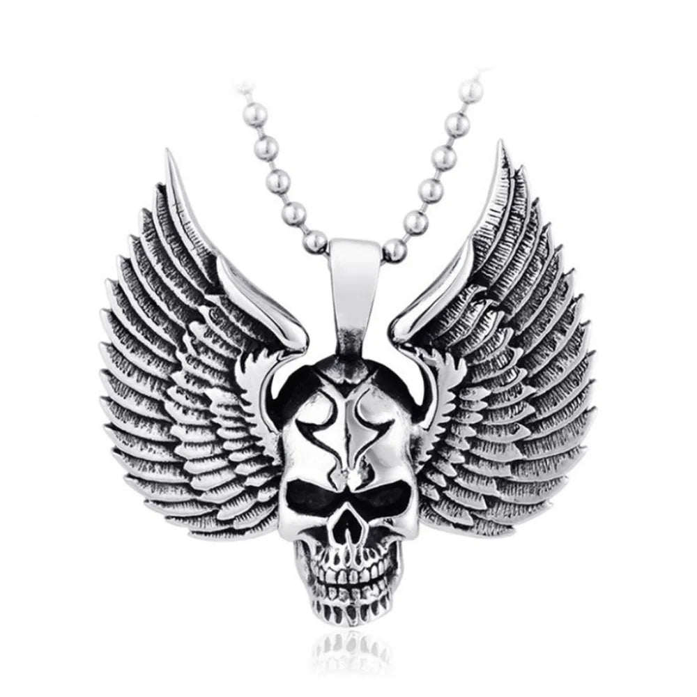 Skull Wing Pendant Necklace