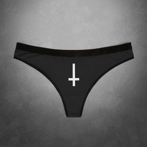 Black Metal Upside Down Cross Women's Thong