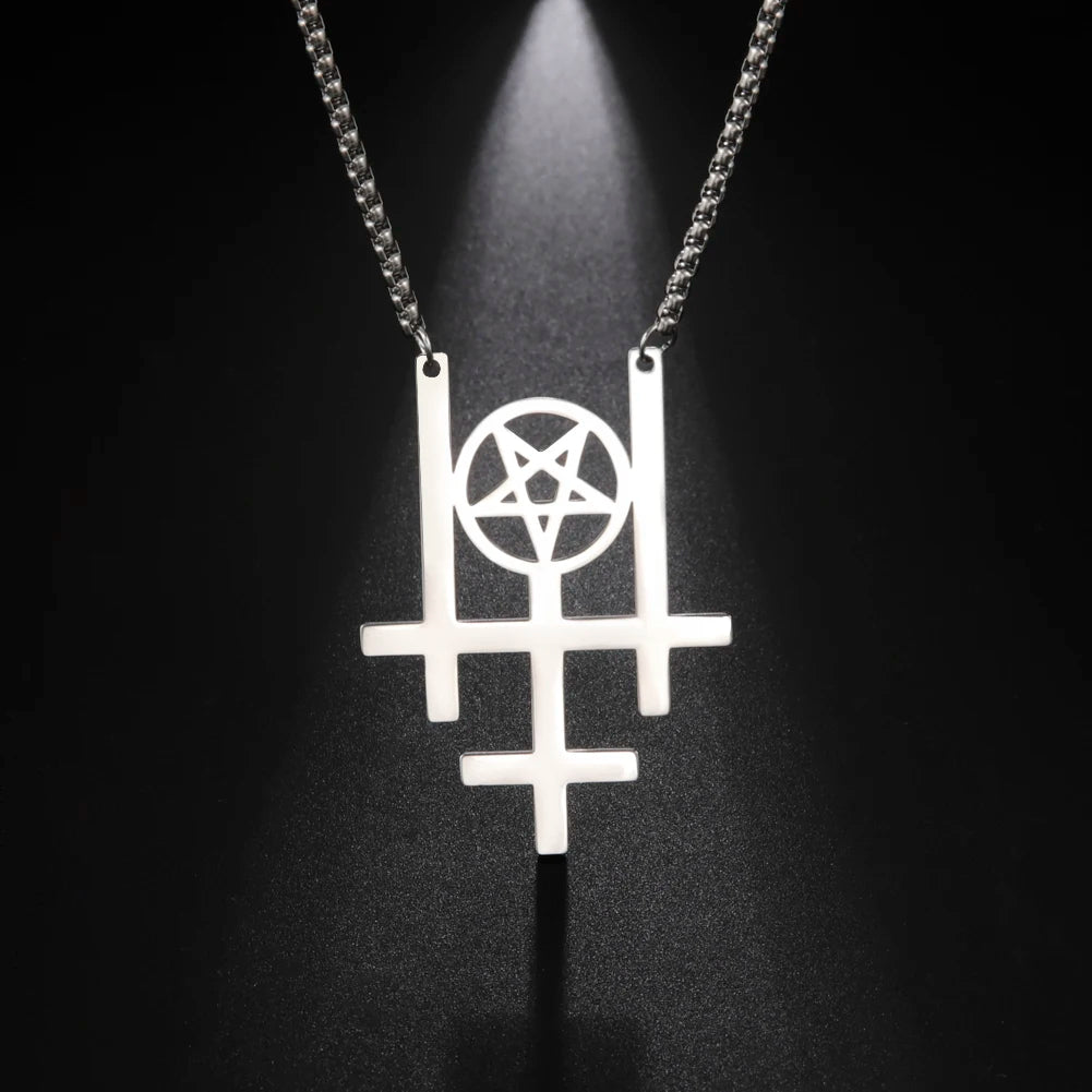 Triple Inverted Cross Pentagram Necklace