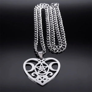 Heart Triple Moon Pentagram Goddess Necklace