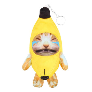Banana Cat Meme Plush Keychain