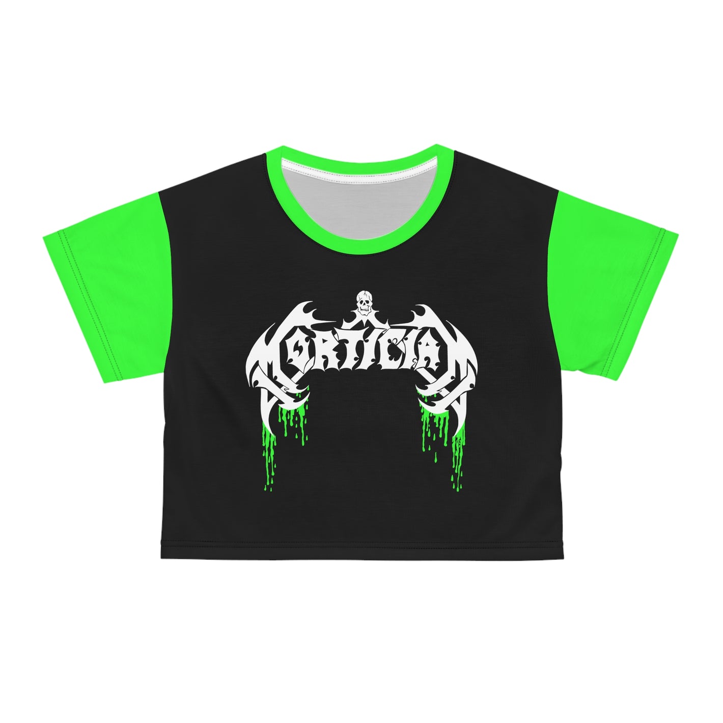 Mortician Green Logo Drip AOP Crop Tee