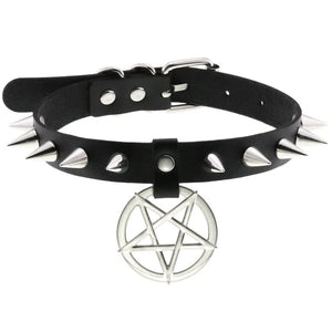 Inverted Pentagram Spiked Choker