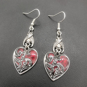 Blood Rose Heart-shaped Pendant Earrings