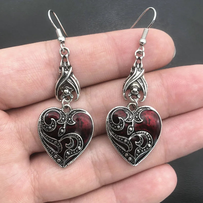 Blood Rose Heart-shaped Pendant Earrings