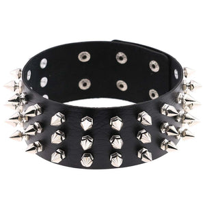 3 Rows Short Spike Rivet Choker Collar