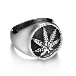 Stainless Steel Pot Leaf Signet Ring