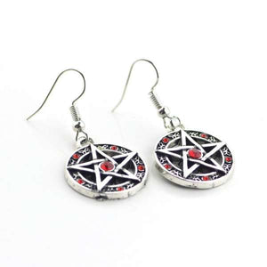 Pentagram Earrings with Red Jewel