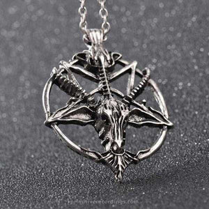 Inverted Pentagram Goat Skull Head Necklace