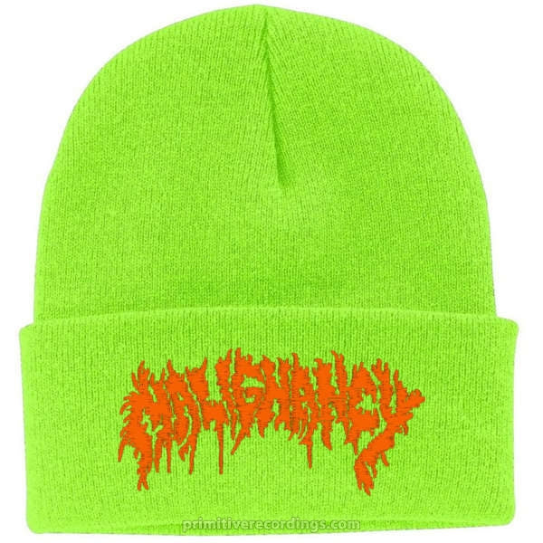 Malignancy Toxic Orange on Slime Green Beanie