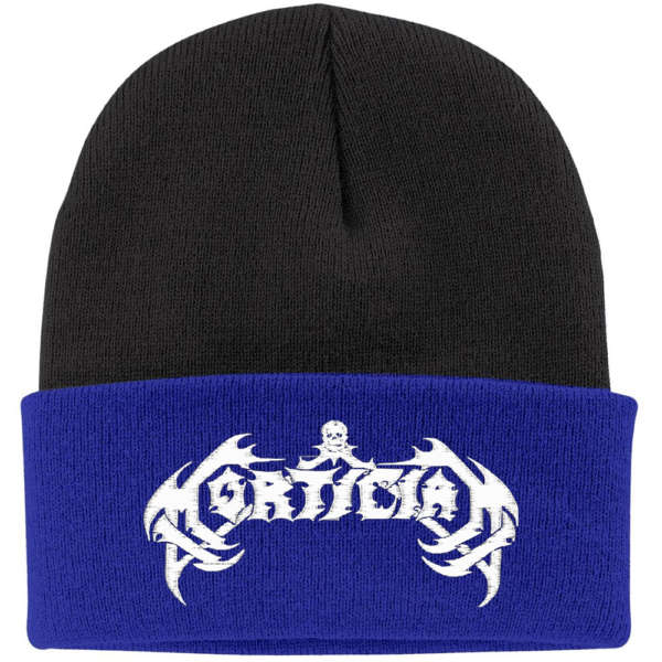 Mortician White Logo Blue Black Beanie