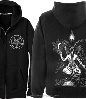 Baphomet Zipper Hoodie With Pocket Pentagram Print