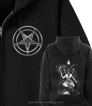 Baphomet Zipper Hoodie With Pocket Pentagram Print