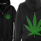 Pot Leaf Zipper Hoodie With Weed Leaf Chest Print