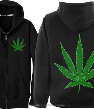 Pot Leaf Zipper Hoodie With Weed Leaf Chest Print