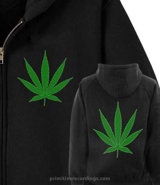 Pot Leaf Zipper Hoodie With Weed Leaf Chest Print