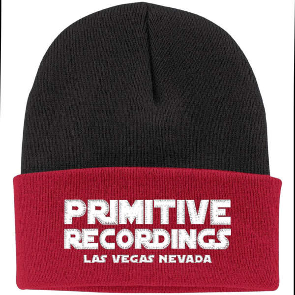 Primitive Recordings White Logo Red Black Beanie