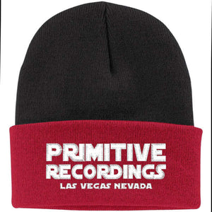 Primitive Recordings White Logo Red Black Beanie