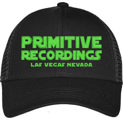 Primitive Recordings Green Logo Black Trucker Hat