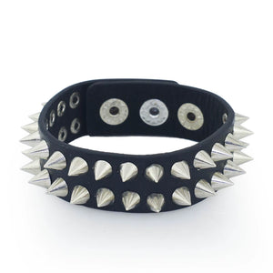 Rivet Cone Stud Cuff Black Leather Bracelet