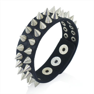 Rivet Cone Stud Cuff Black Leather Bracelet