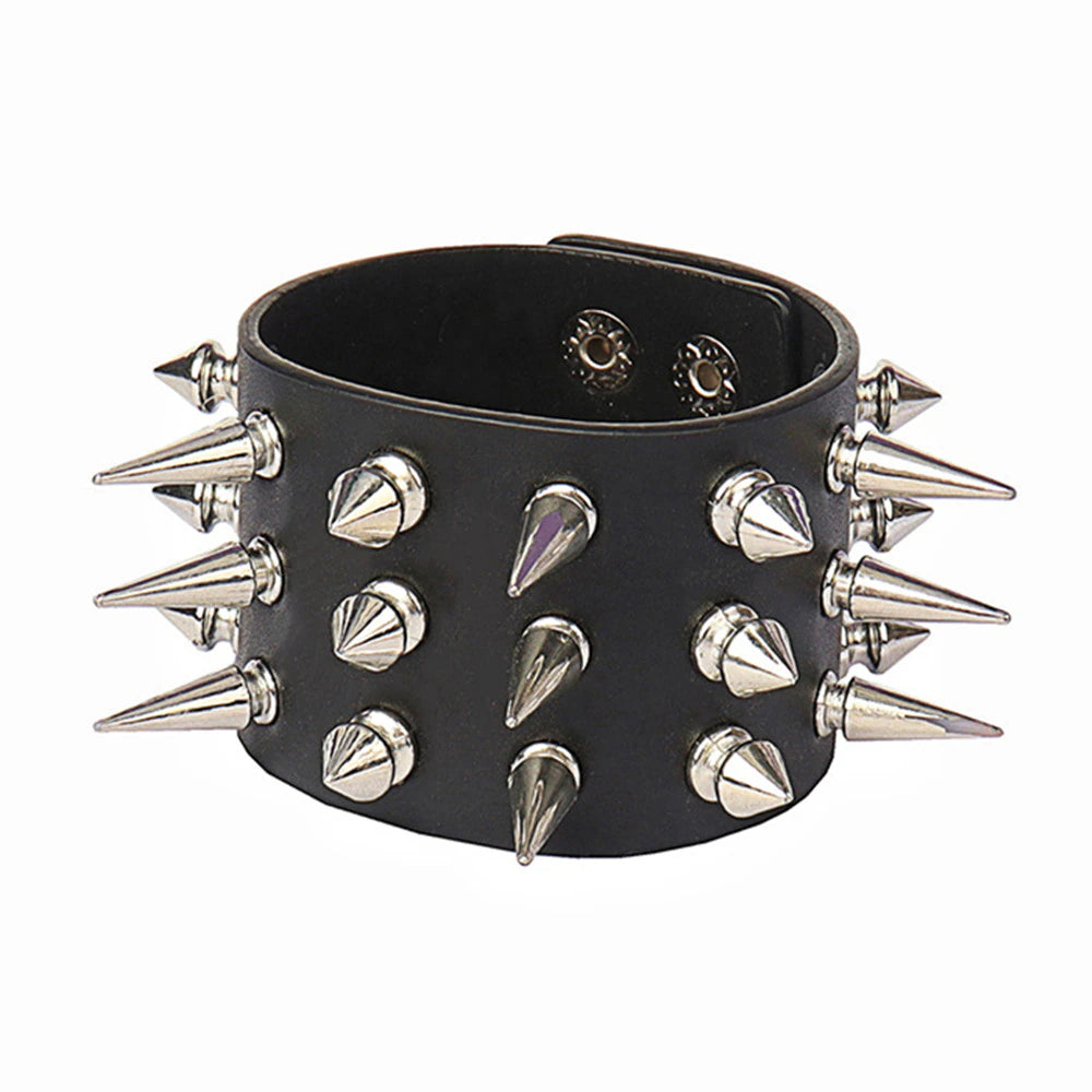 3 Rows Short Tall Mix Spike Rivet Bracelet