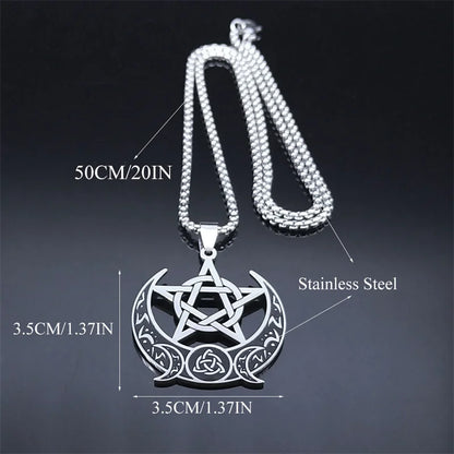 Witch Knot Pentagram Triple Moon Necklace