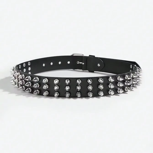 3 Rows Black Short Metal Spiked Belt
