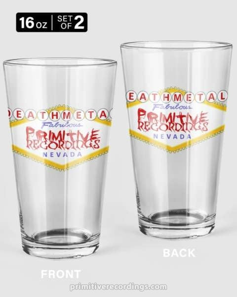 Primitive Recordings Las Vegas Sign 16 oz Pint Glass Set of Two