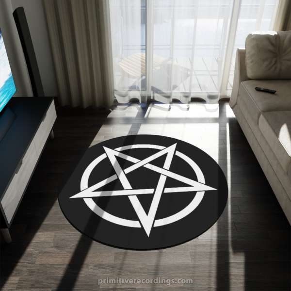 White Pentagram Giant 5 Foot Circle Rug Primitive Recordings Llc