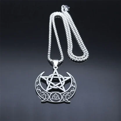 Witch Knot Pentagram Triple Moon Necklace - Image 3