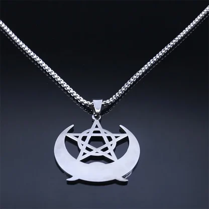 Witch Knot Pentagram Triple Moon Necklace - Image 4