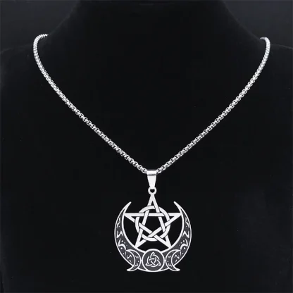 Witch Knot Pentagram Triple Moon Necklace