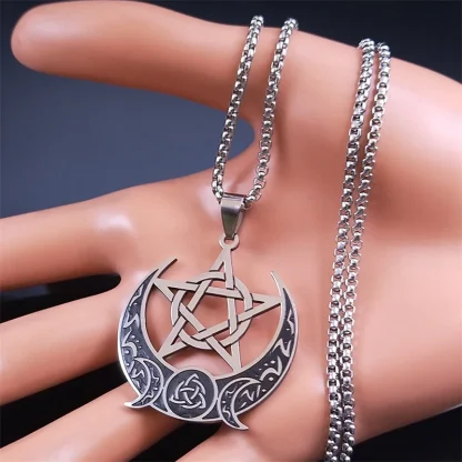 Witch Knot Pentagram Triple Moon Necklace - Image 2